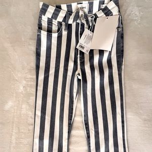 High-rise Boot cut “ Le Crop Mini Boot” blue stripe compression jeans